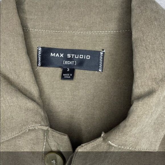Max Studios Olive Green Soft Twill Utility Jacket Shacket - Picture 9 of 10